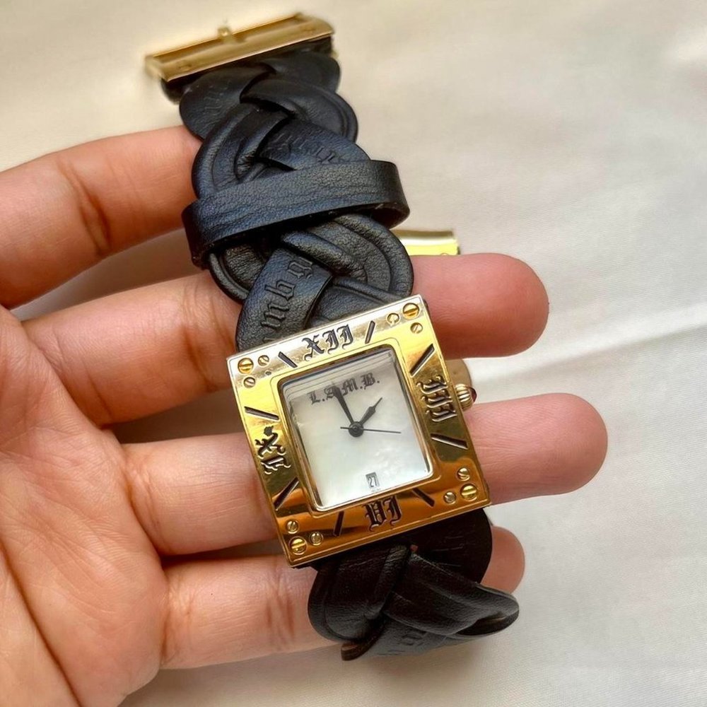 RARE Y2K GWEN STEFANI L.A.M.B. GOLD TONE LEATHER WATCH